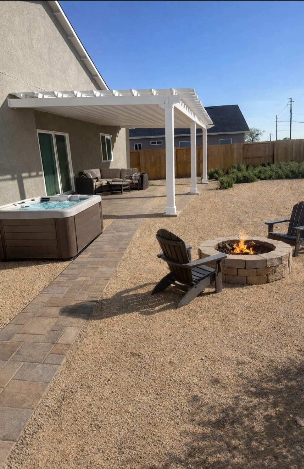 Stone fire pit at night
