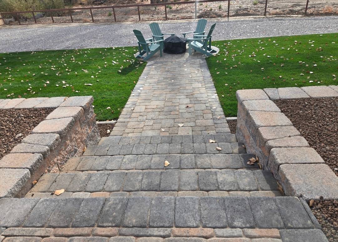 Paver walkway retaining wall steps